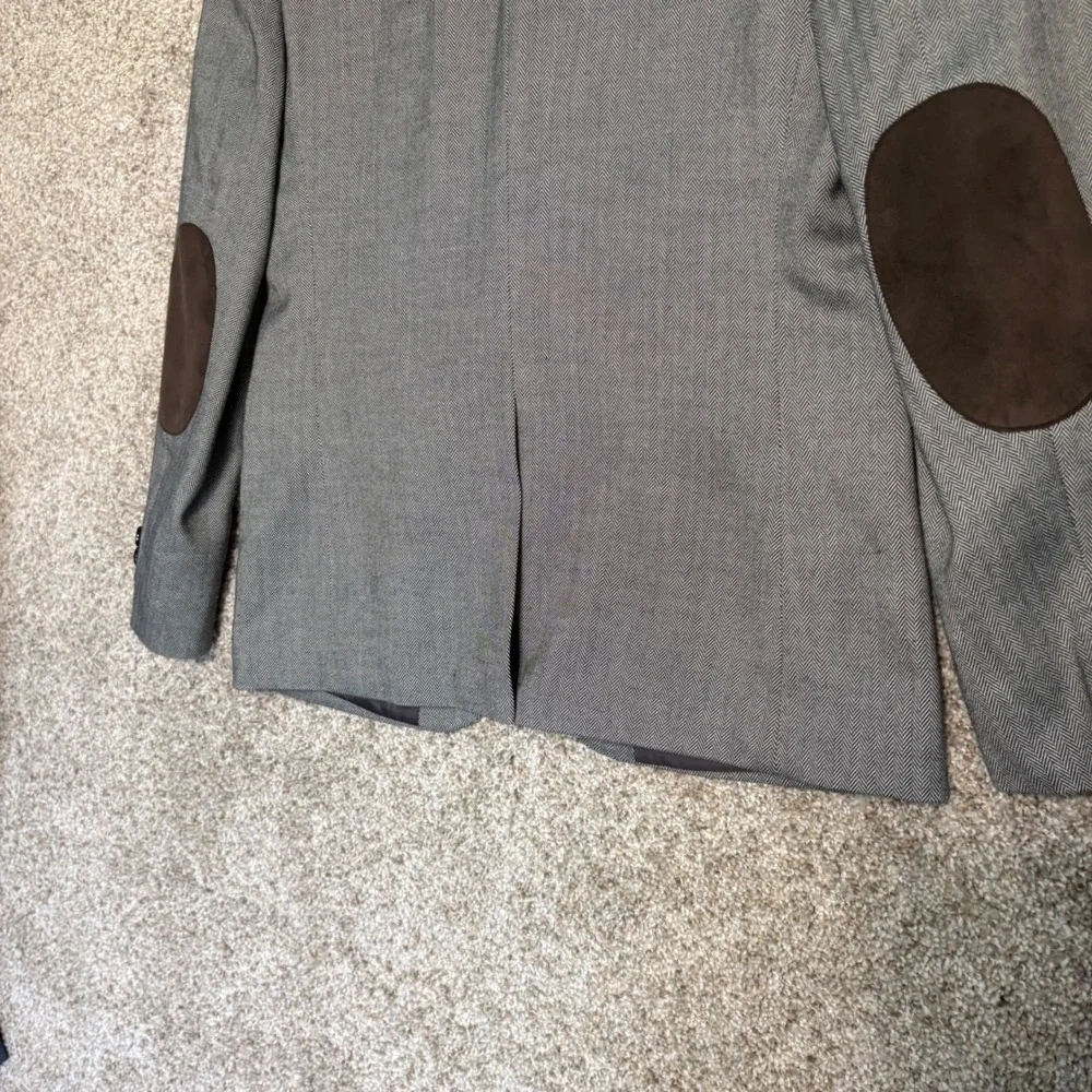 Lauren Ralph Lauren Blazer Boy 14R Gray Herringbone Brown Elbow Patch Sport Coat